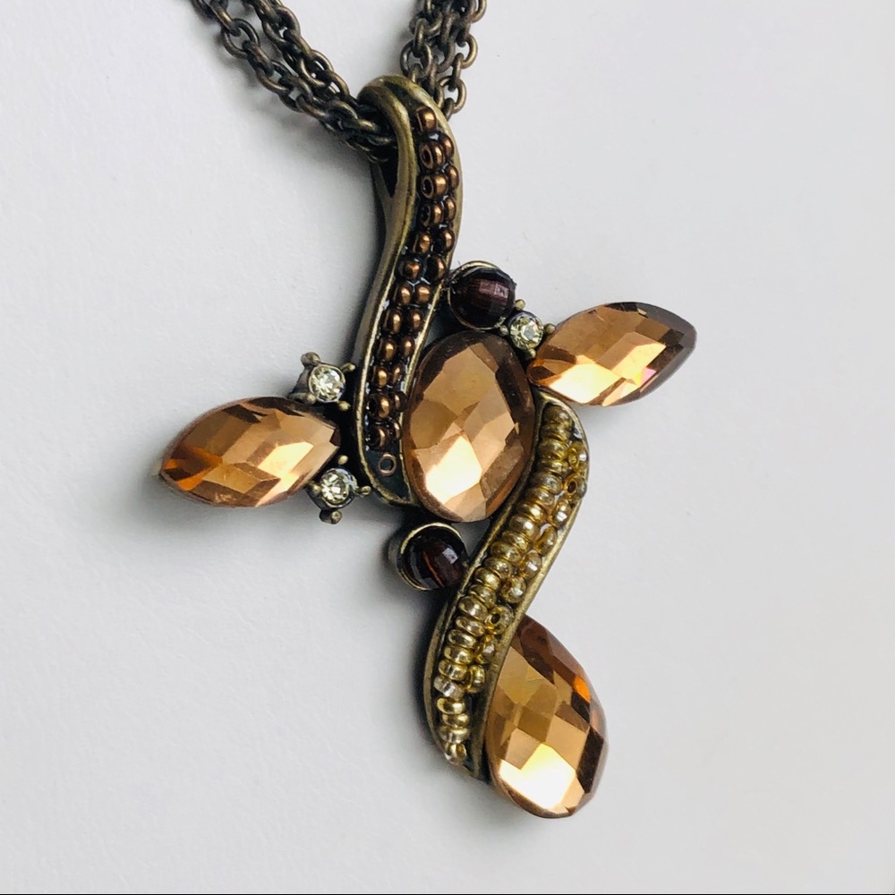 Multi chain Embellished Crucifix Necklace